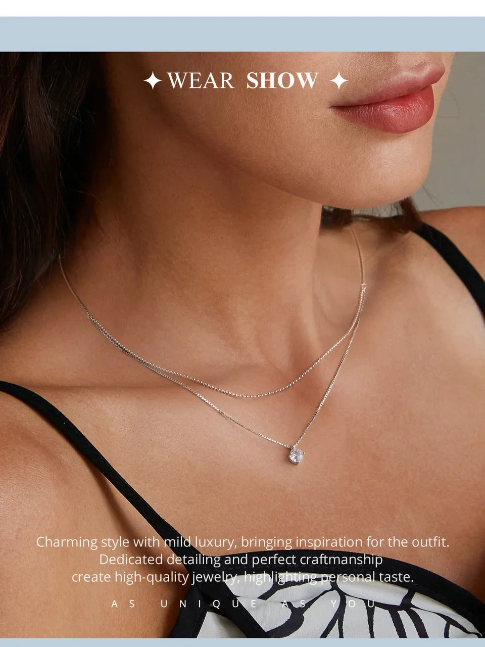 925 Sterling Silver Shining Zircon Pendant Necklace Double Layer Neck Chain for Women Engagement Wedding Fine Jewelry