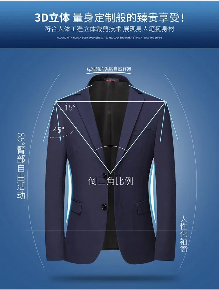 2026 Blazer New Men's Fashion Business Solid Color British Style Professional Work Groom Wedding Dress Best Man Blazer Jacket