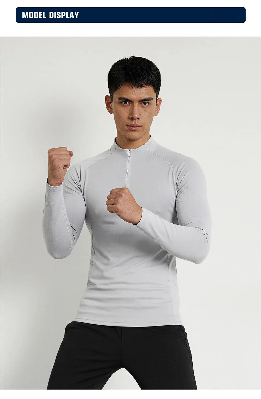 Autumn Winter Outdoor Half-zipper Stand-up Collar Quick-drying Sports Long-sleeved Gym Fitness Running Training Suit T-shirt Men