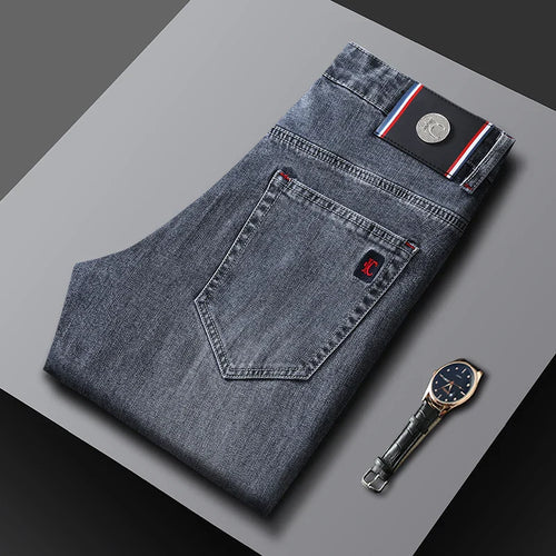 2026 New Men's Slim Fit Straight Leg Jeans European Style Versatile Business Casual Stretchy Long Pants
