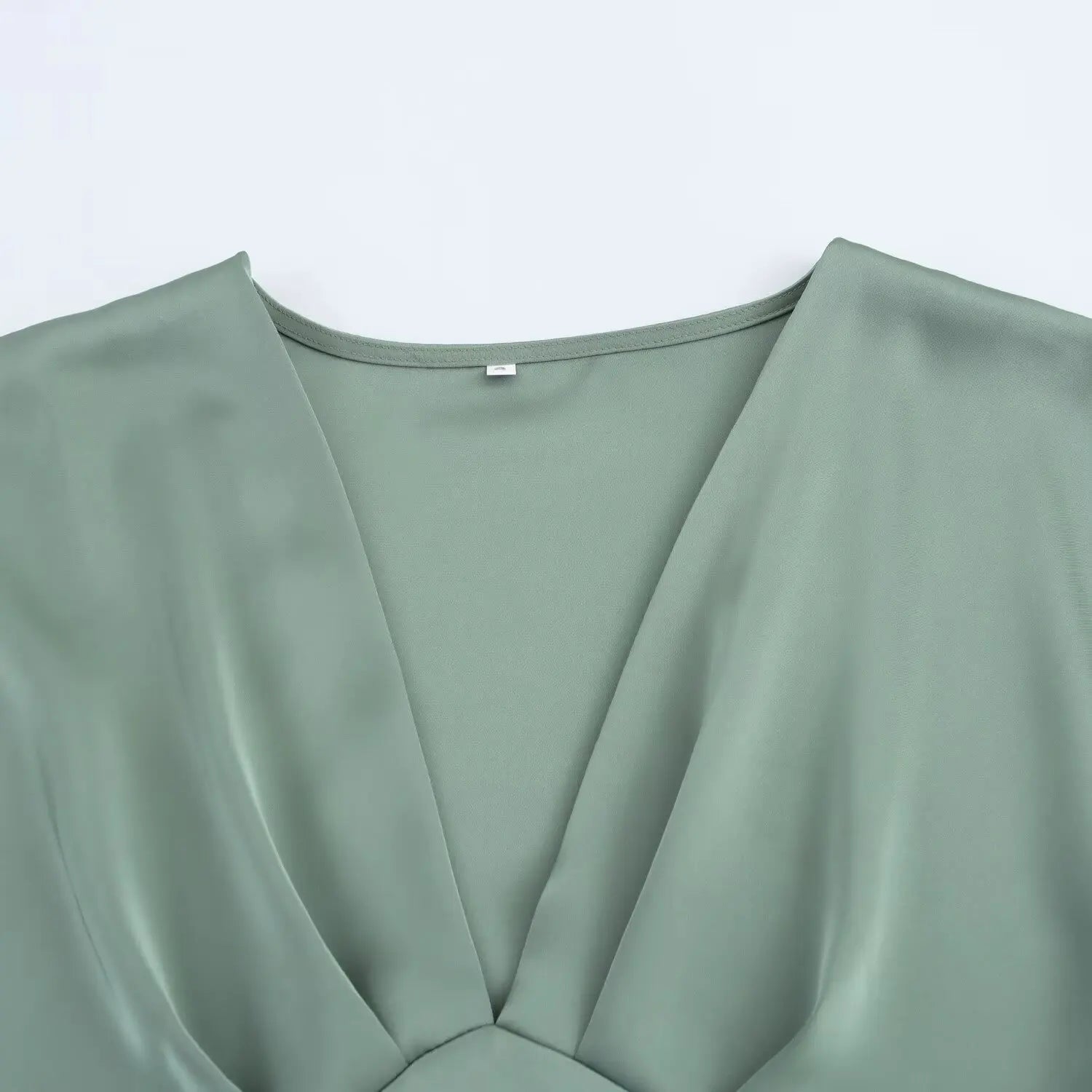 Women Elegant Solid Satin Dress Sexy V Neck Short Sleeve Midi Dress 2025 New Fashion Summer Lady Holidays Party Dress