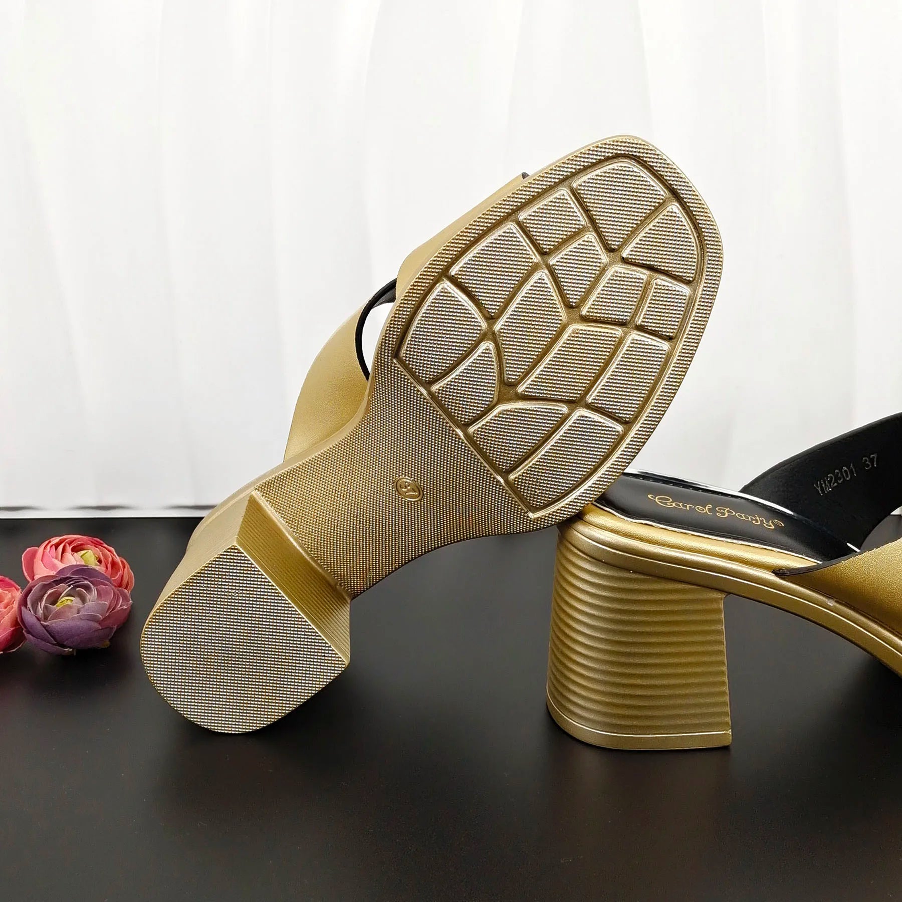 Women's Gold Luxury Designer Split Square Toe Wedding Set