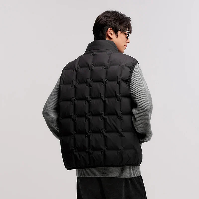Down Vest Men 2024 New Winter Stand-Up Collar Printed Textured Outerwear Stacking Inner Wear Fashion Versatile.