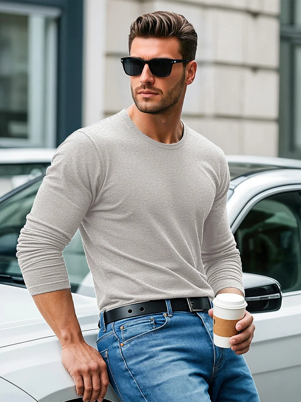 Men's Long Sleeve T-Shirt Cotton Crew Neck T-Shirt Casual Light Work Spring and Autumn Tops