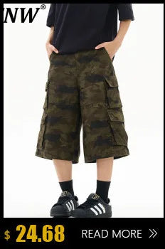 Dark Style Double Ring Fharem Knee Legnth Pants Summer High Street Fashion Drawstring Loose Fit Black Men 's Shorts 12C1243