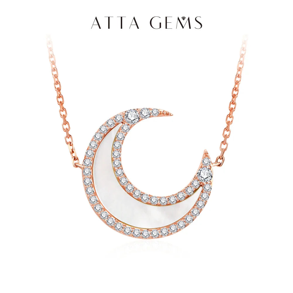 D Color VVS1 Luxury Moon Moissanite Necklace for Women Solid S925 Silver Yellow Gold Pendant Fine Jewelry Girls Party