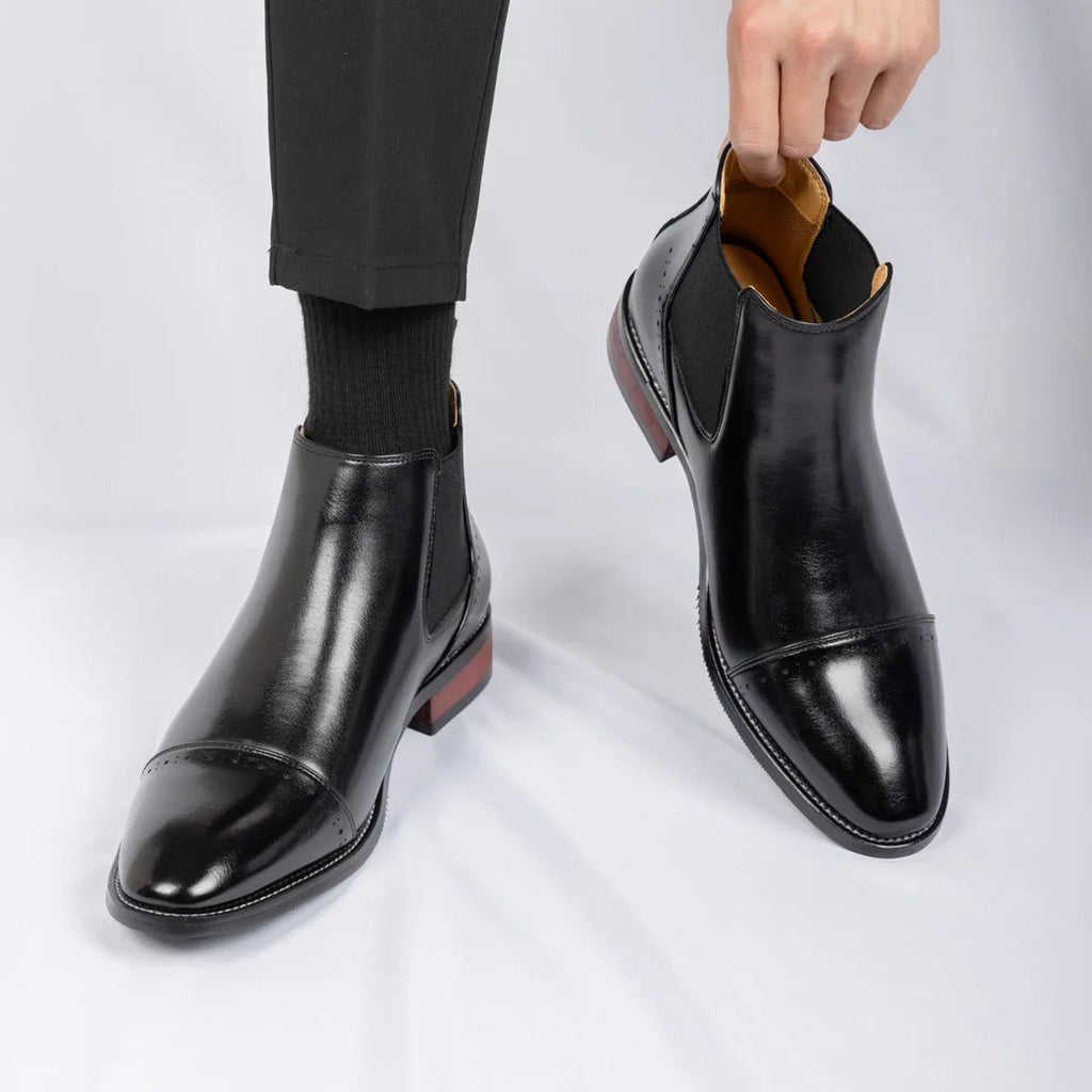 2025 Retro Men's Solid Color Pointed Business  Boot  Comfortable Wedding  Party Shoe Breathable  And  Anti-Slip Ankle Boots