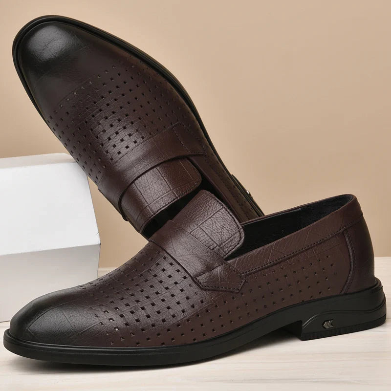 Italian Mens Casual Leather Outdoor Shoes Breathable Casual Hollow Out Men's Soft Bottom Shoes Comfy Flat Designer Walking Shoes