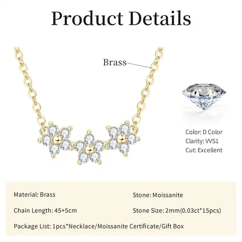 Certified 2mm Moissanite Diamond Necklace Niche Light Luxury Cute Flower Pendant Necklace for Women Friend Birthday Gift