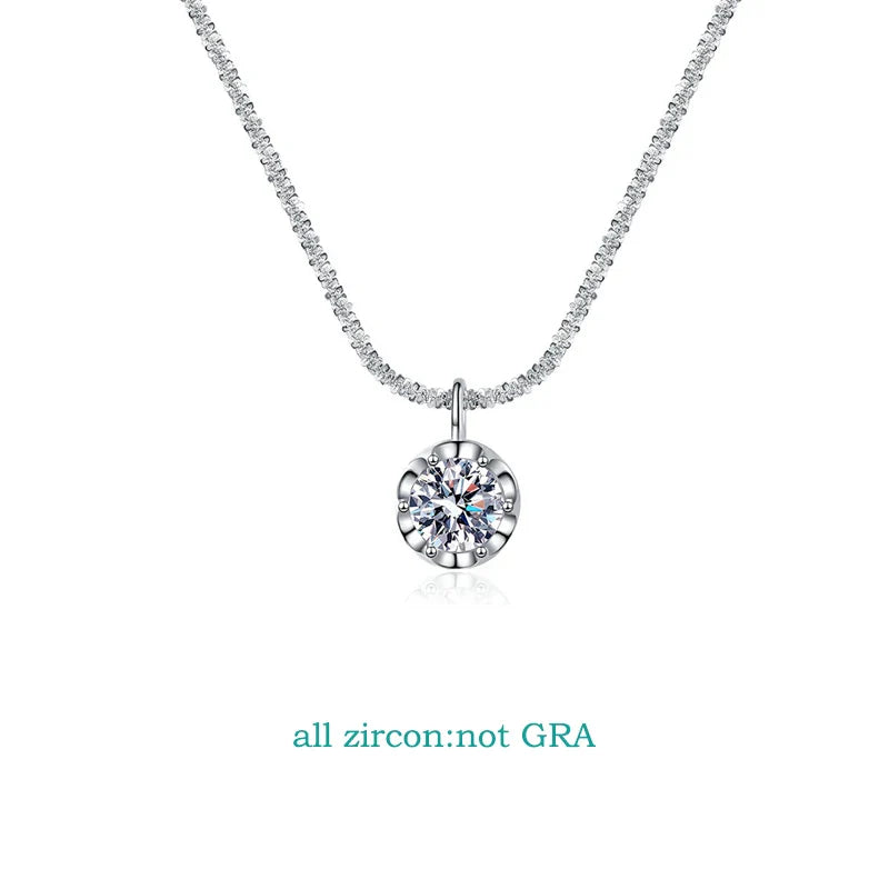 1CT 2CT Certified D Color Moissanite Necklace for Women Sparkling Lab Diamond Pendant Chain S925 Sterling Silver Jewelry