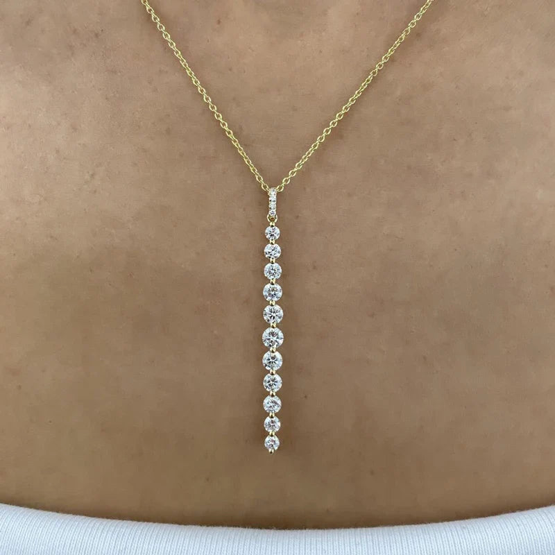Sparkling 11-Stones Moissanite Diamond Necklace  for Women 14K Gold Filled Long Drop Pendant Necklace Glamour Jewelry Gift