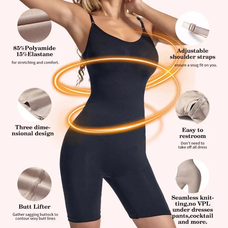 Women Waist Trainer Butt Lifter Seamless Bodysuit Shapewear Body Shaper Strappy-Back Chest Enhancing Corrective Underwear Corset