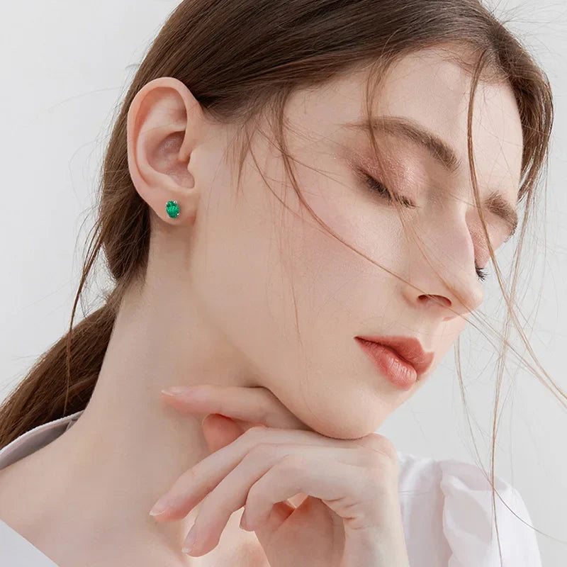 5*7mm Oval Cut Ruby Emerald Moissanite Stud Earrings Lab Grown For Women Man Unisex Gemstone Party 925 Silver Earring Gift