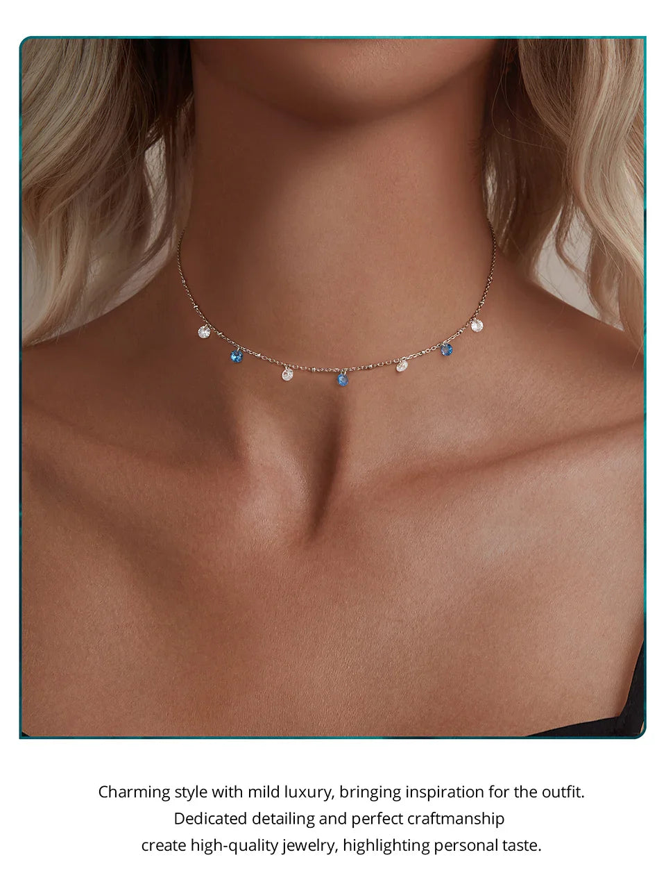 925 Sterling Silver Station Necklace, Simulated Diamond Star Necklace Women CZ Chain Choker Necklace BSN428