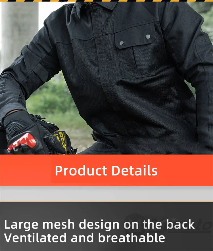 Men Motorcycle Jacket New Upgraded Summer Breathable Jacket CE Protective Retro Black Motorbike Motorcyclist Mesh Clothing