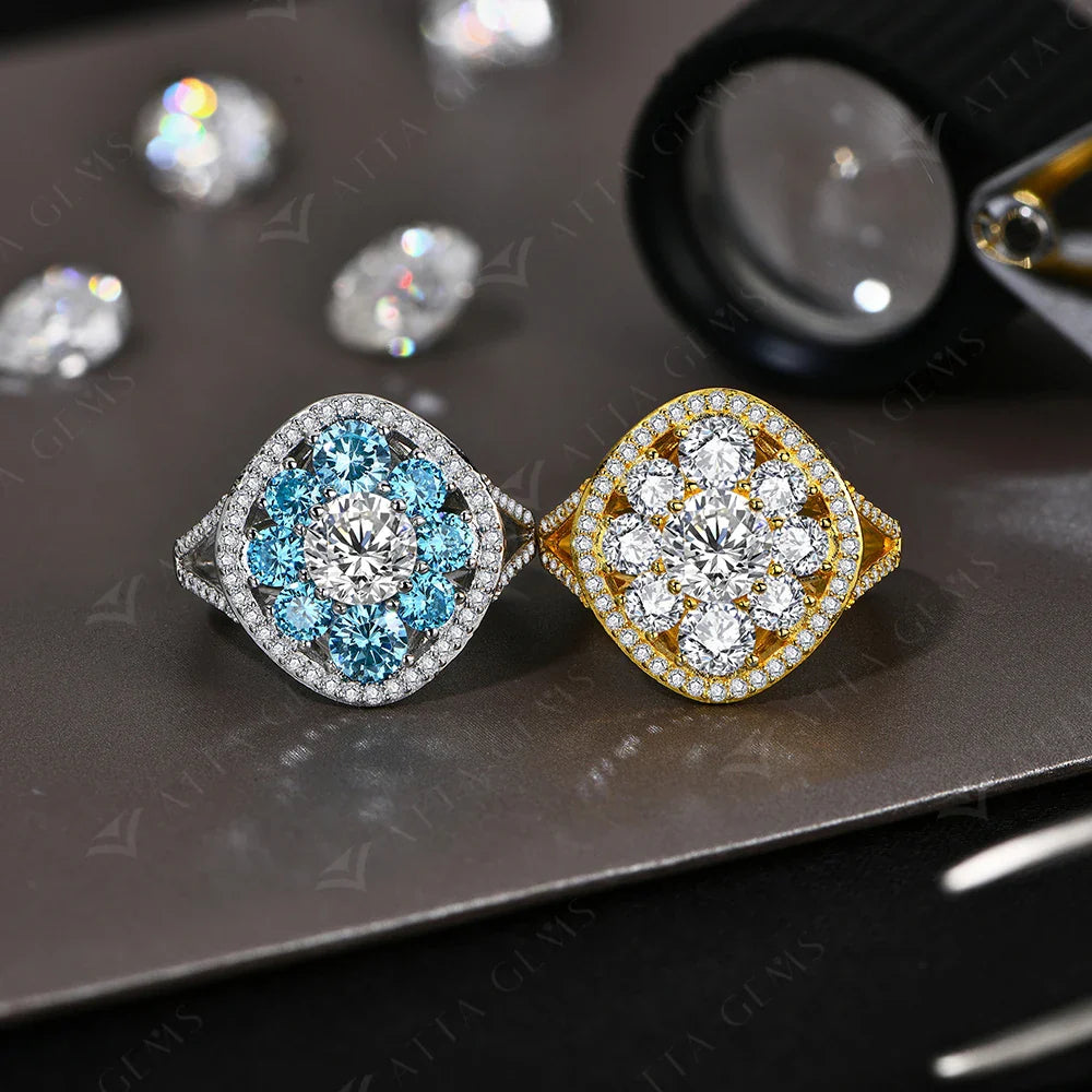 3.38CTW Round Cut Moissanite Rings for Women S925 Silver 18K Gold Plated Handmade Wedding Bride Fine Jewelry Gifts New