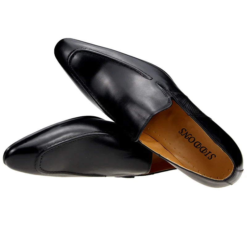 Purely Handmade Genuine Cow Leather Shoes Men's Sapato Social Formal Wedding Dress Shoes Loafers Pointed Toe Stylish Shoe