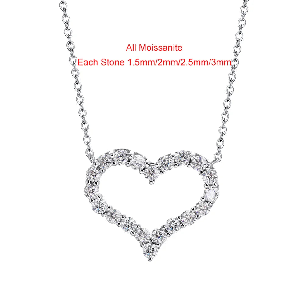 D Color Heart Shape Moissanite Diamond Jewelry Set for Women 925 Sterling Silver Pendant Necklace Stud Earrings Wedding Jewelry