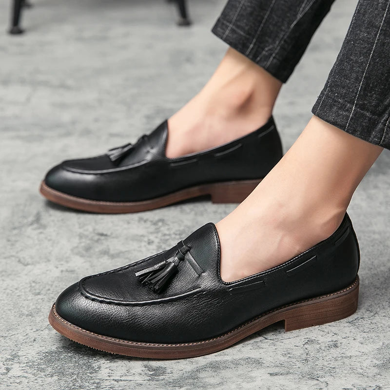 Men Small Fringe Loafers PU Low Heel Business Casual Formal Men Shoes