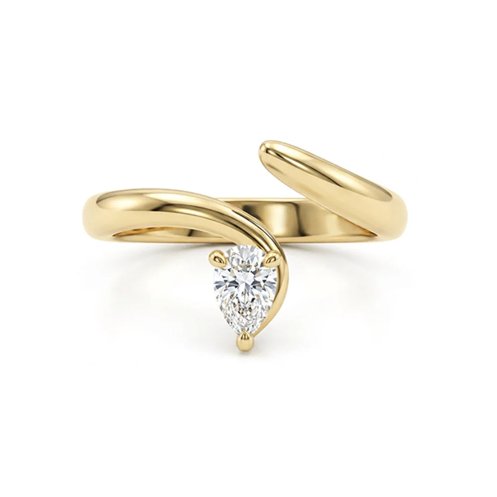 D VVS1 Pear Cut 0.5CT Moissanite Rings for Women Elegant Wedding Proposal Band S925 Sterling Silver Plated 18K Jewelry