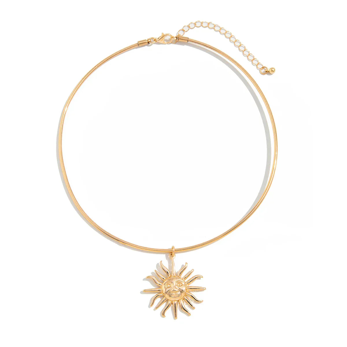 SHIXIN Retro Smooth Golden Metal Thin Choker Necklace for Women Trendy Sun Pendant Necklace Torques Summer Neck Chain Jewelry