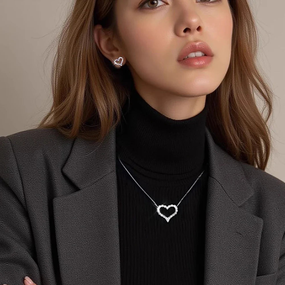 D Color Heart Shape Moissanite Diamond Jewelry Set for Women 925 Sterling Silver Pendant Necklace Stud Earrings Wedding Jewelry