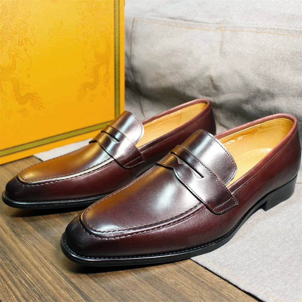  Men's genuine leather slip-on shoes polished leather classic loafers suitable for office weddings and daily wear