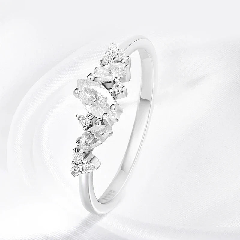 0.58cttw Marquise Cut Weeding Moissanite Rings for Women Double Halo High Quality 925 Sterling Silver Half Eternity Band