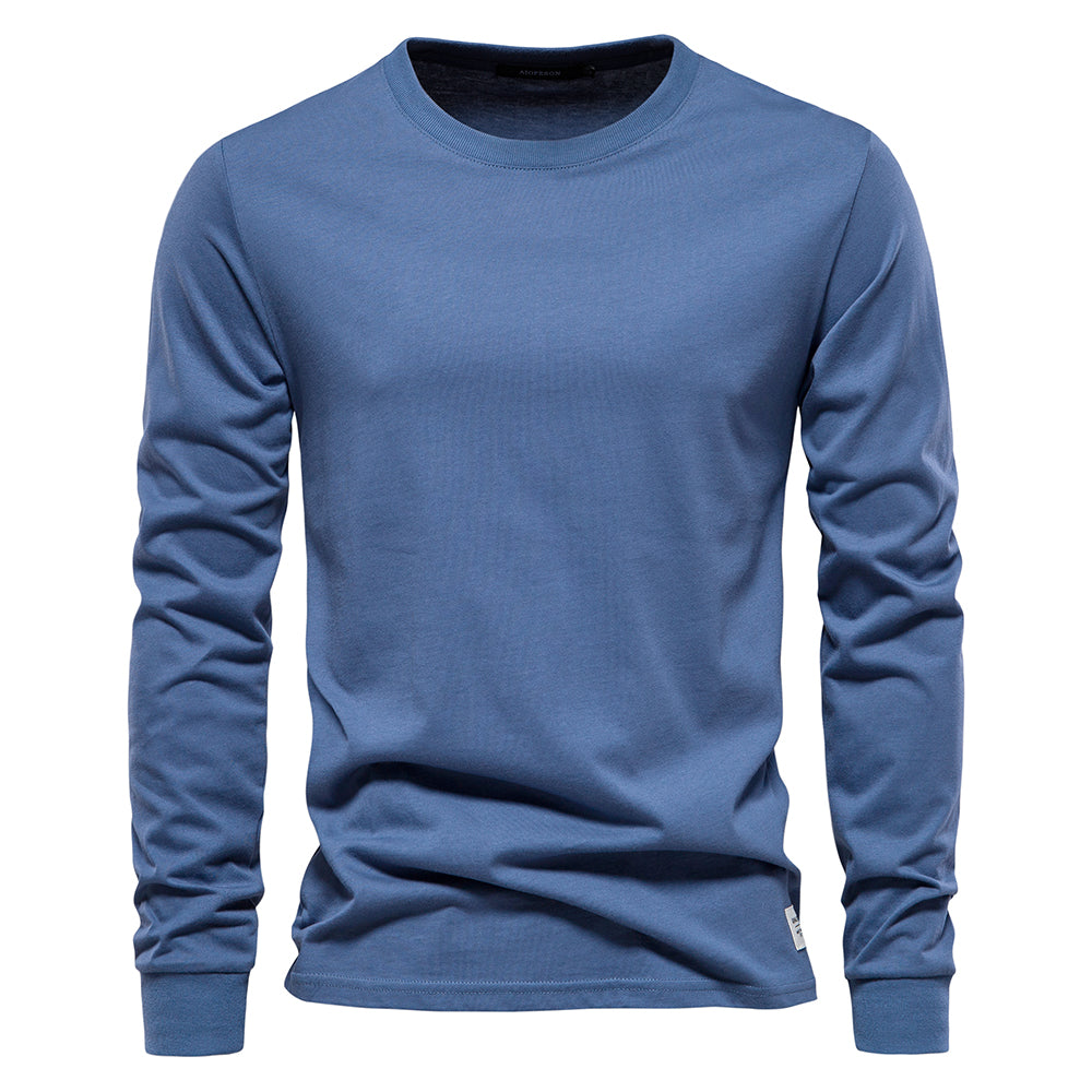 Solid Color Cotton T Shirt Men Casual O-neck Long Sleeved Mens Tshirts Spring Autumn High Quality Basic T-shirt Male