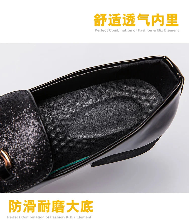 VIPOL Men's pointed suede formal shoes, retro new patchwork loafers mixed with slipper shoes, wedding dress leather shoes