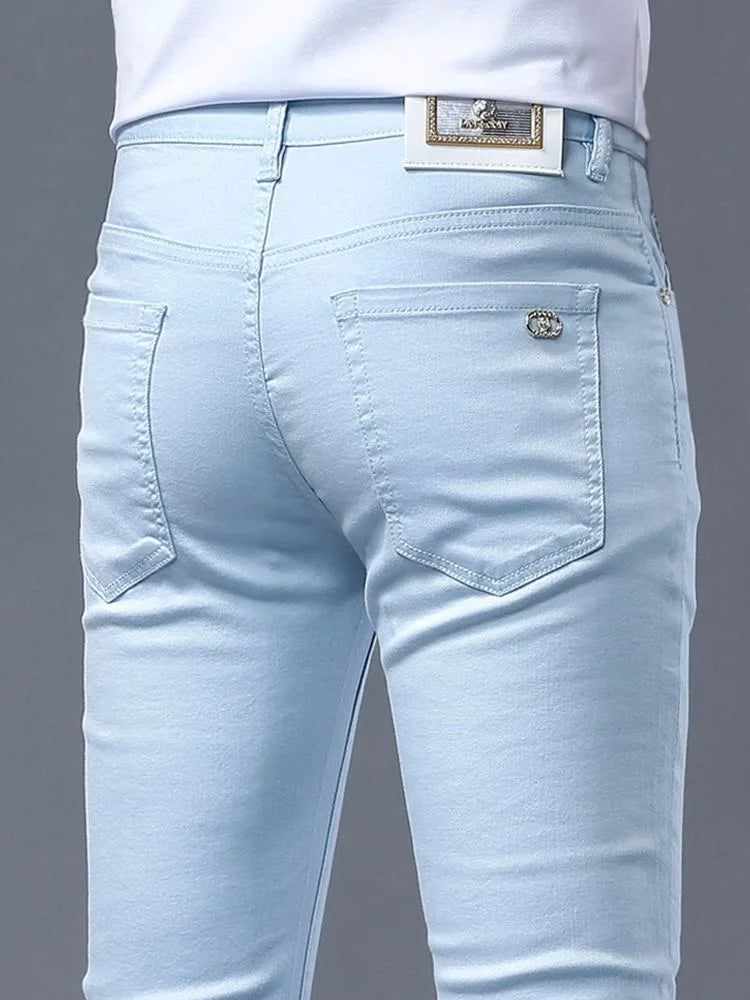 2024 Spring and Autumn New Fashion Solid Color Straight Leg Stretch Jeans Men's Casual Slim Comfortable Breathable Denim Pants