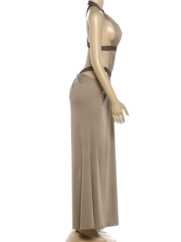 Elegant Backless Dress Women Y2K Patchwork Sparkle Bandage Irregular Sleeveless Sexy Beach Vacation Hottie Vestidos