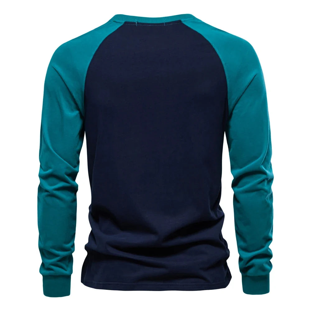 Men's T-shirts 100% Cotton Long Sleeve O-neck Pactwork Casual T shirts for Men New Spring Designer Tees Men Clothing