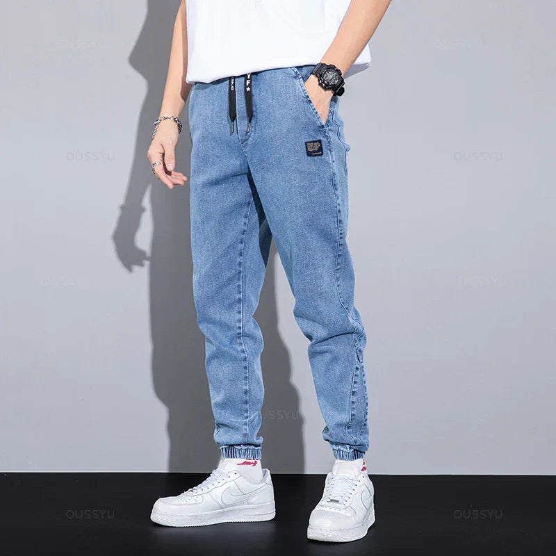 Four Seasons Blue Cargo Jeans Men Streetwear Denim Jogger Pants Baggy Harem Jean Trousers Male Oversize Large size4 5 6 7XL 8XL