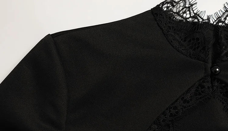Sexy Women's Mini Dresses Patchwork Short Sleeves Lace Hollow Out Slim Fit Trend Baisc Turtleneck Streetwear Female Robe