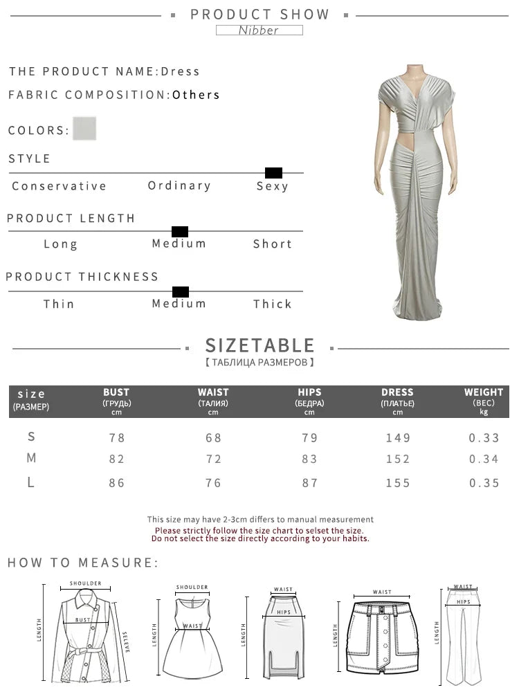 Irregular Hollow Dress Women Ruched Diagonal Collar Shorts Sleeve Waistless Slits Street Trend Temperament Long Bodycon