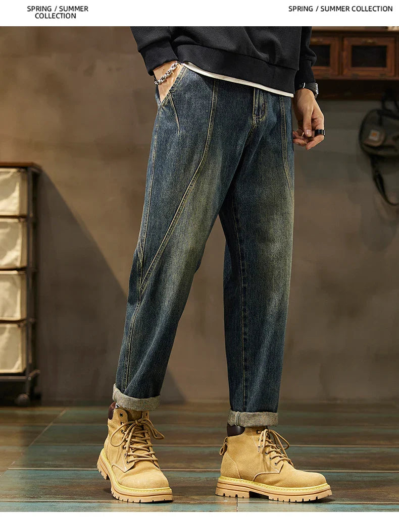 Trendy Loose Straight Casual Jeans Long Pants American Style Spring Autumn Loose Straight Cone Shape Jeans for Casual Wear