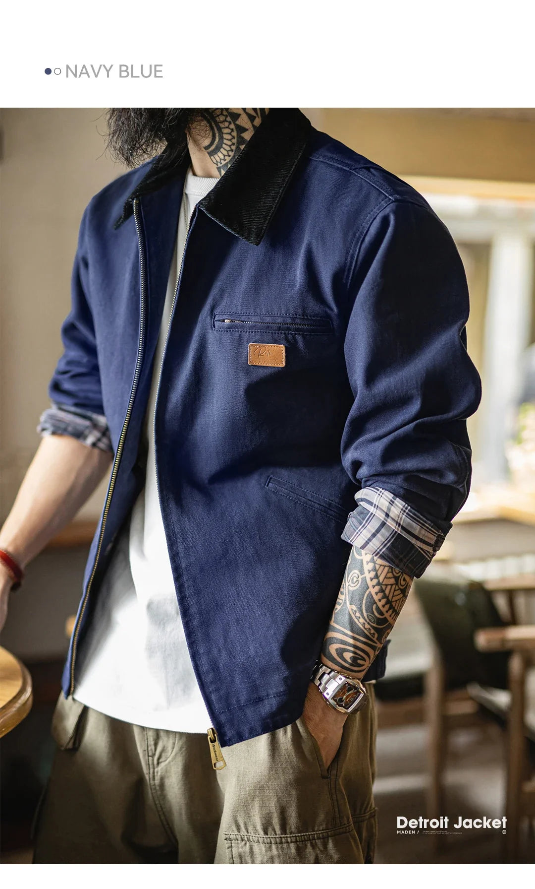 Vintage Detroit Hunting Jackets Men J001 Turn-down Collar Coats Heavyweight Cotton Jacket Multi-Pocket Casual Clothes