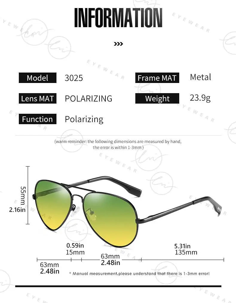 Aviation Photochromic Day Night Vison Sunglasses Men Polarized Fashion Sun Glasses Women Safe Driving Anti-Glare UV400