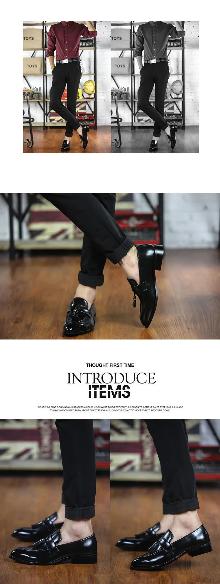 Fashion men's hair stylist pointed shoes British casual bright face retro small leather shoes nightclub fringe fashion shoes