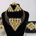 Fashion Silver Gold Color Hollow Shape Necklace Earrings Bracelet Ring Set for Women Exaggerated Design Jewelry Gift for Party