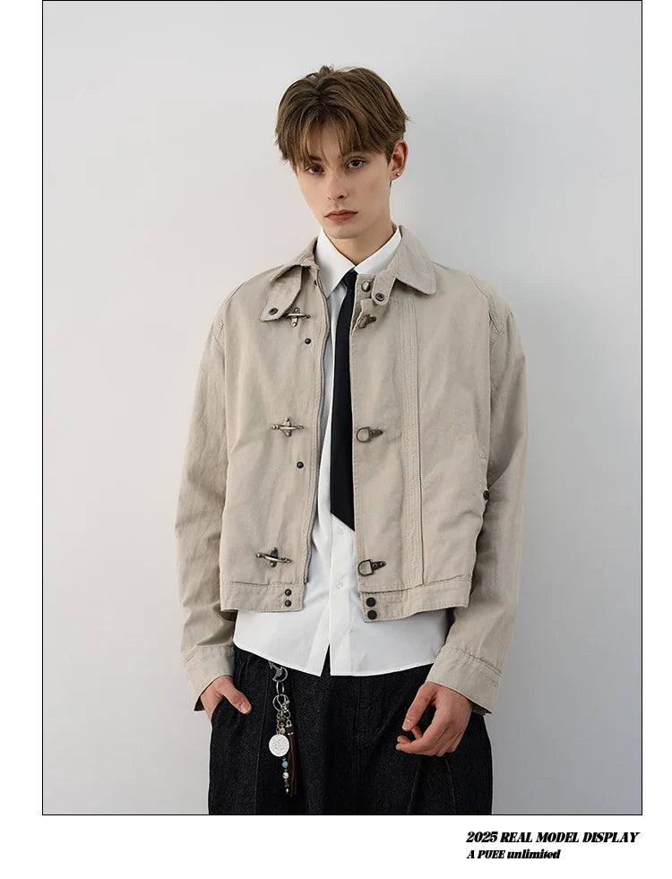 Retro Black Gothic High Street Airplane Buckle Jacket for Men and Women Korean Fashion Y2k American Retro Casual Jacket