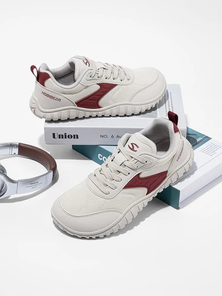 Wide Toe Running Shoes Unisex Minimalist Artificial Leather Walking Sneakers Lace Up Lightweight Breathable Shoes