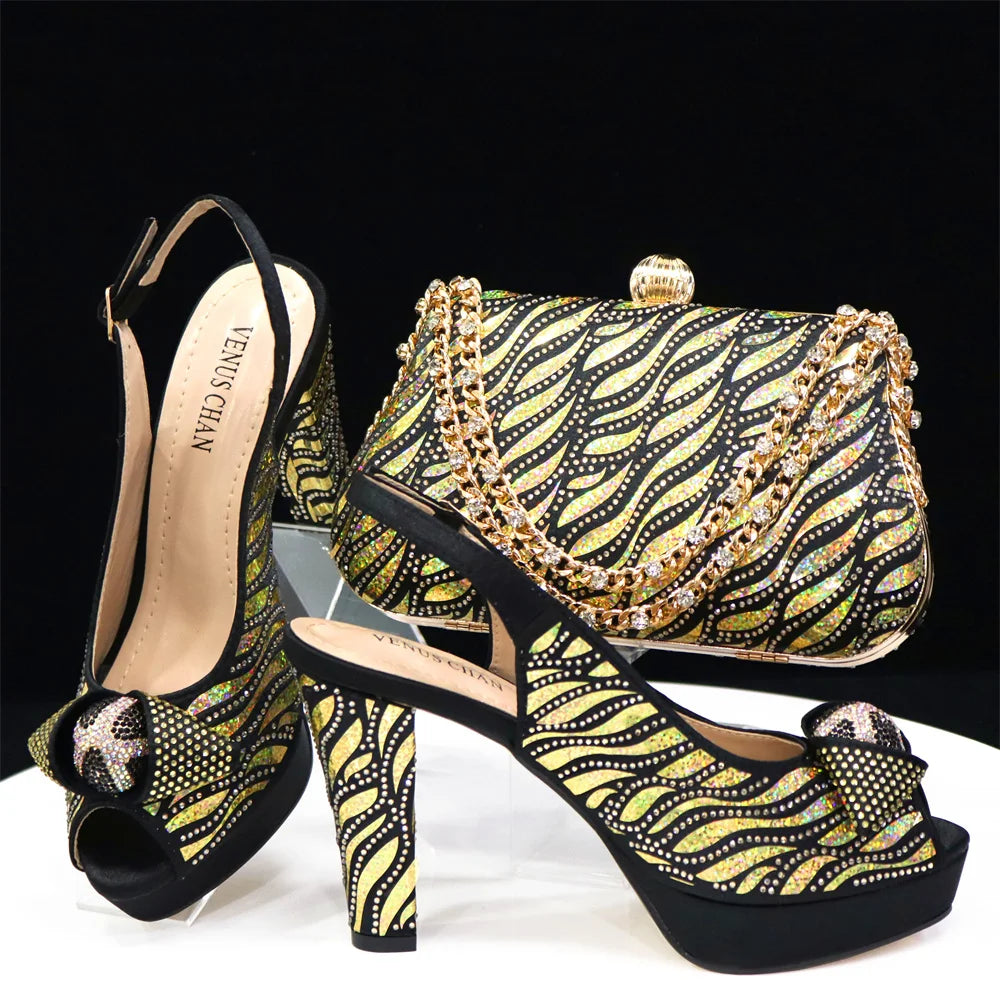 Italian Shoes And Bag Sets For Evening Party With Stones