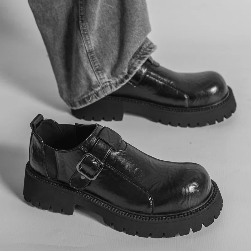 Thick Bottom Leather Mens Dress Shoes Lace-Up Formal Male Casual Shoes Street Style Business Shoes Non-slip Man Oxfords Footwear