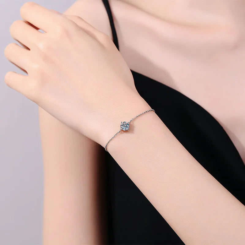 1CT 6.5mm Zircon/moissanite Bracelets for Women Classic Adjustable Chain Lab Diamond 100% 925 Sterling Silver Jewelry