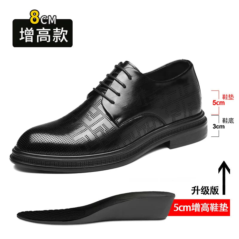 Spring Summer Increase Leather Shoes for Man Lace Designer Business Casual Shoes Male Fashion British Style Dress Shoe Man