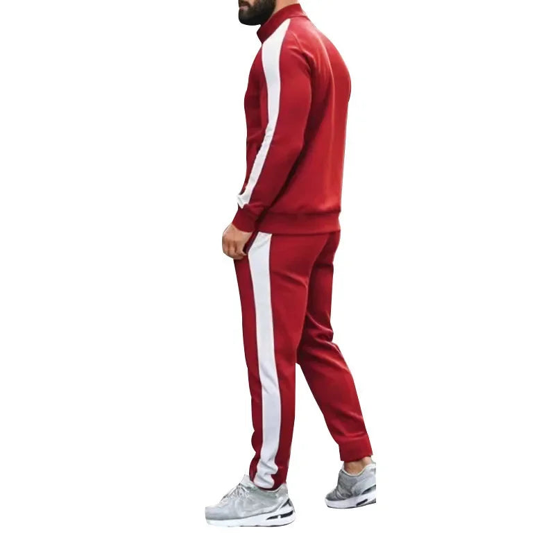 2025 Spring Autumn Men's 2-Piece Set Color Blocking Zipper Stand Collar Casual Sports Jacket Sweatshirt Trousers Suit