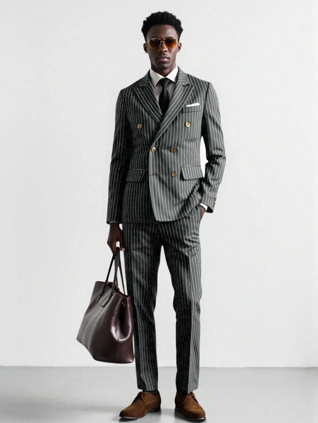 High-quality European and American Men's Clothing, Formal Suits with Stripes, Trousers for Business, Formal Dinners, Weddings