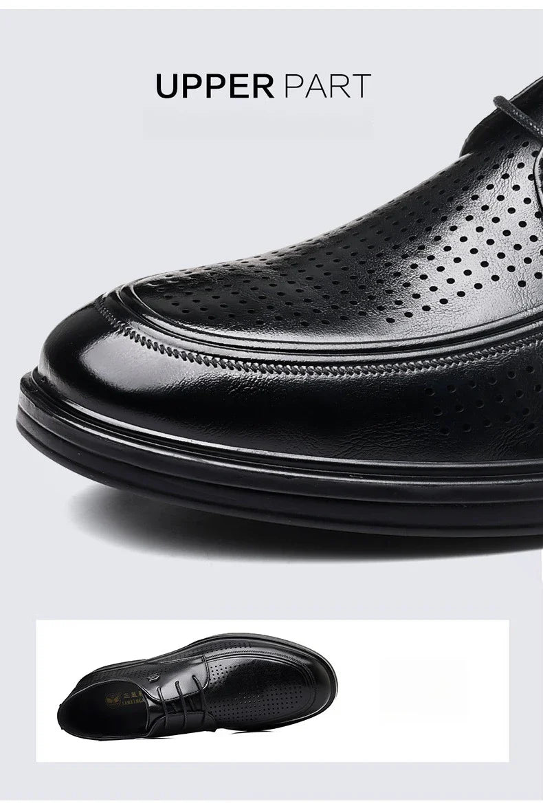 Summer New Hallow Leather Shoes for Men Solid Color Lace Fashion Business Casual Shoe Male Breathable Dress Elegant Shoes Man